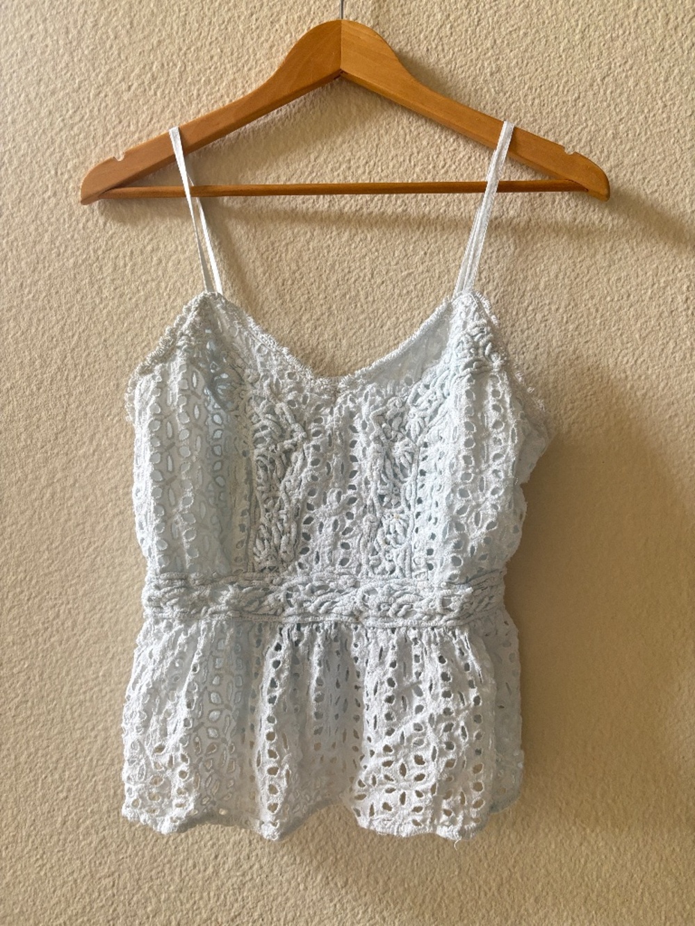 Japna White Tank Top  Eyelet Peplum Camisole